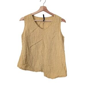 KHANGURA Yellow Waffle Knit Sleeveless Tank Top Women's XS Made in USA Linen